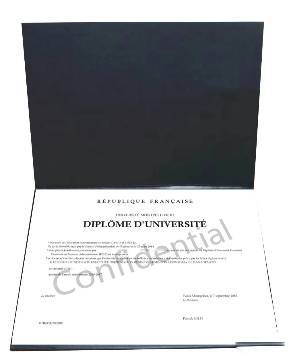 法国蒙彼利埃第三大学工商管理博士-学位证书